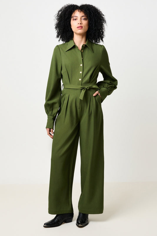 Yves Long Sleeve Jumpsuit - Moss Green