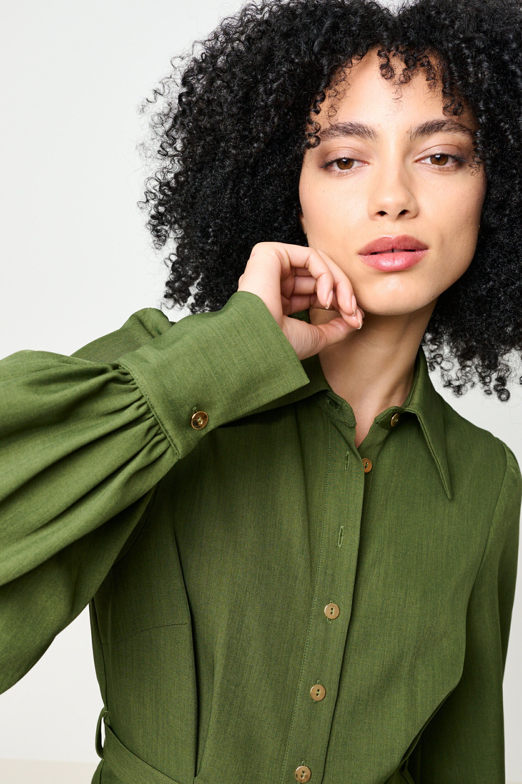 Yves Long Sleeve Jumpsuit - Moss Green - Detail 1