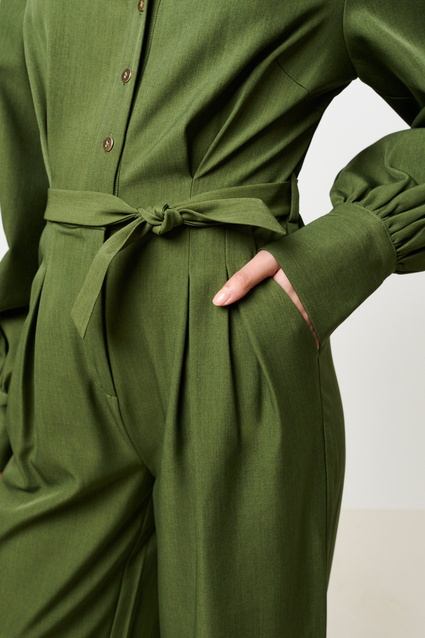 Yves Long Sleeve Jumpsuit - Moss Green - Detail 2