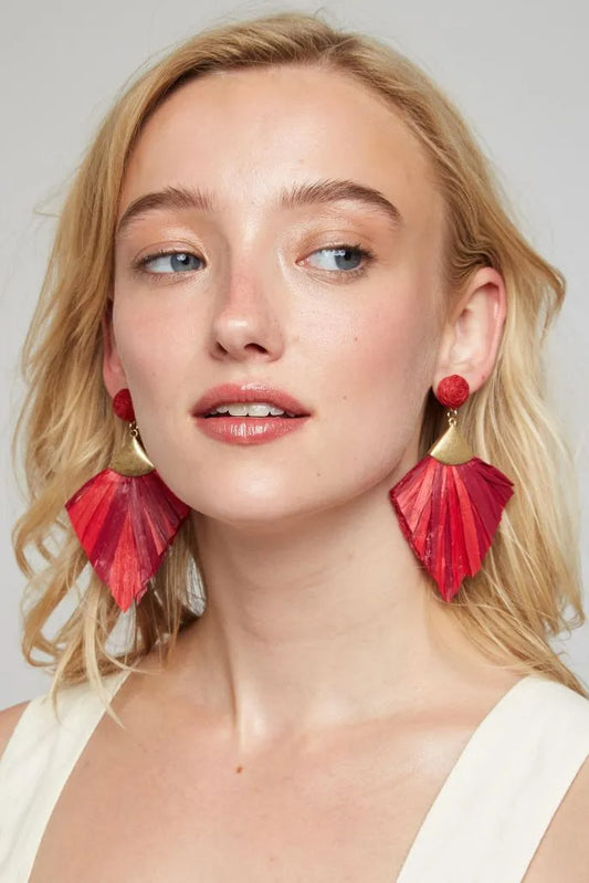 Anjou Raffia Statement Red Earrings