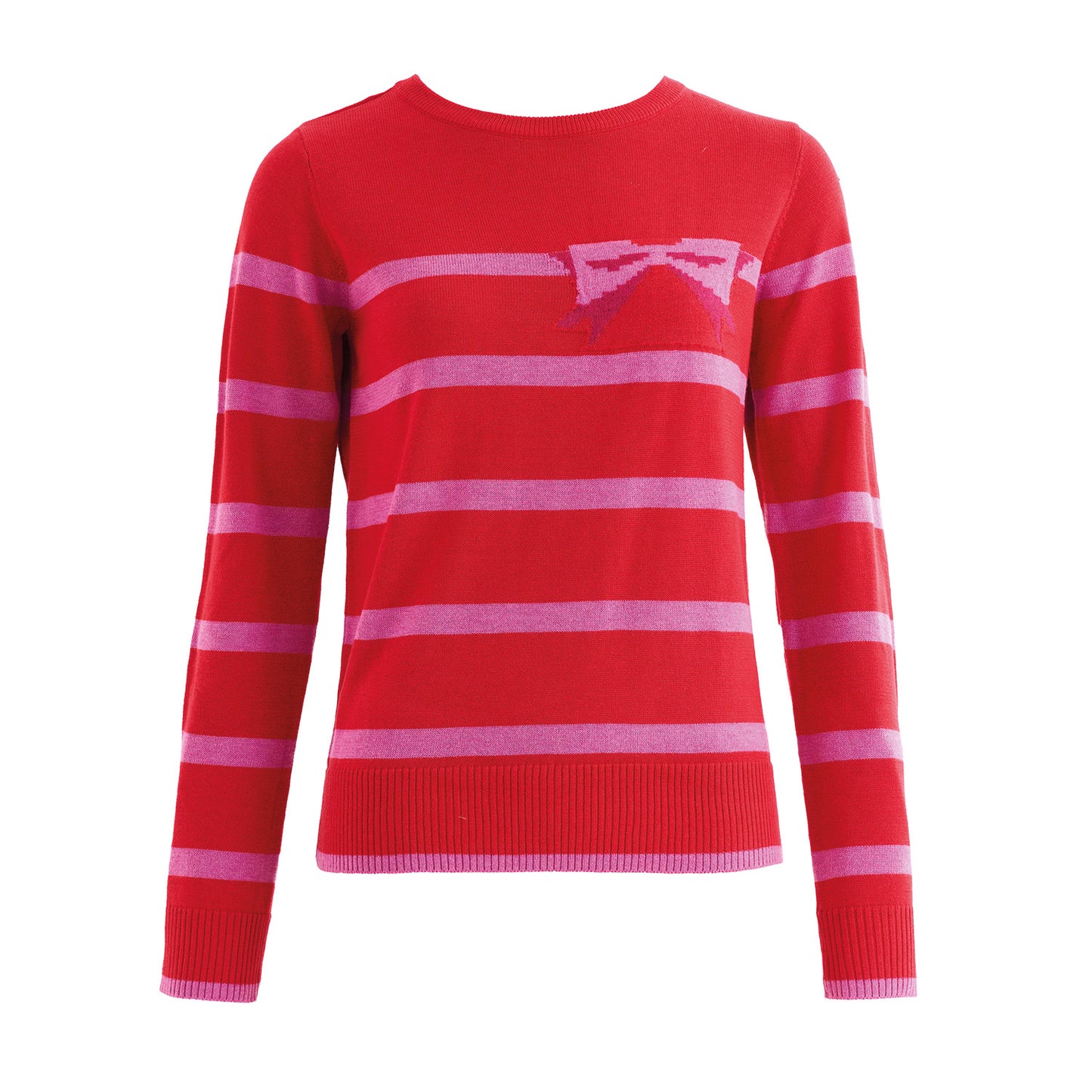 Bly Bow Intarsia Striped Jumper – Red