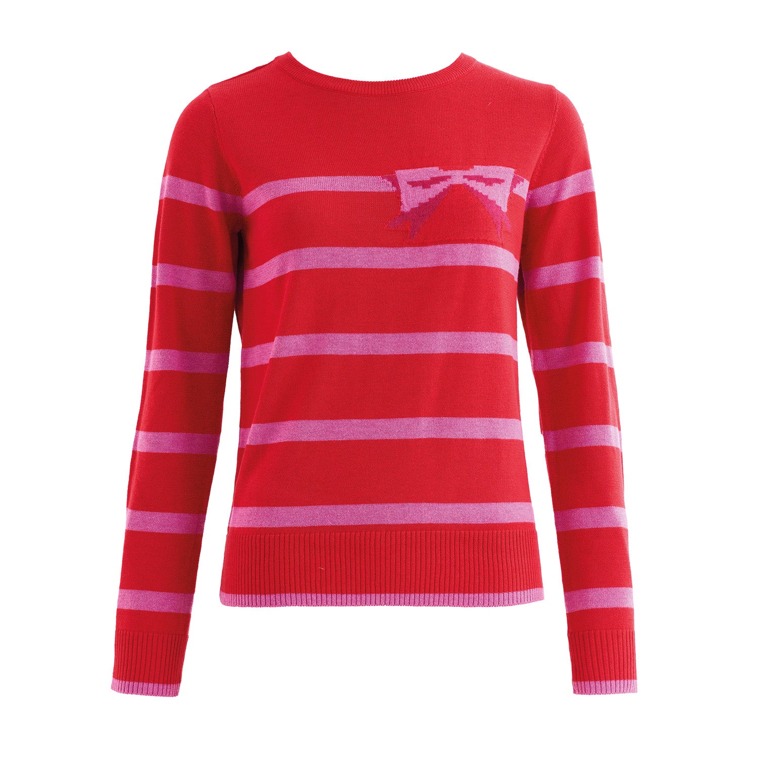 Bly Bow Intarsia Striped Jumper – Red
