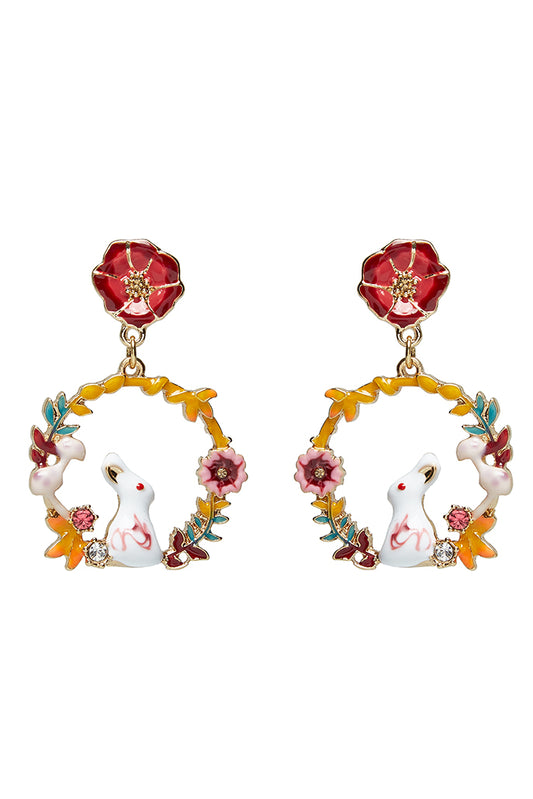 Buster Rabbit Floral Enamelled Hoop Earrings