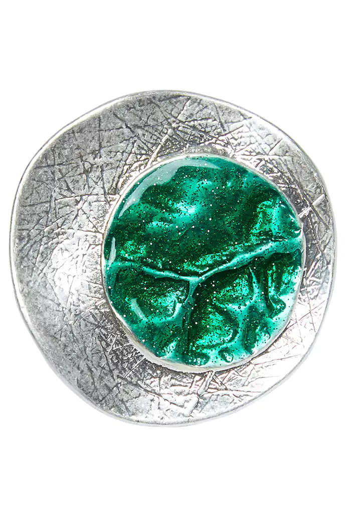 Cleo Green Enamelled Centre Silver Ring