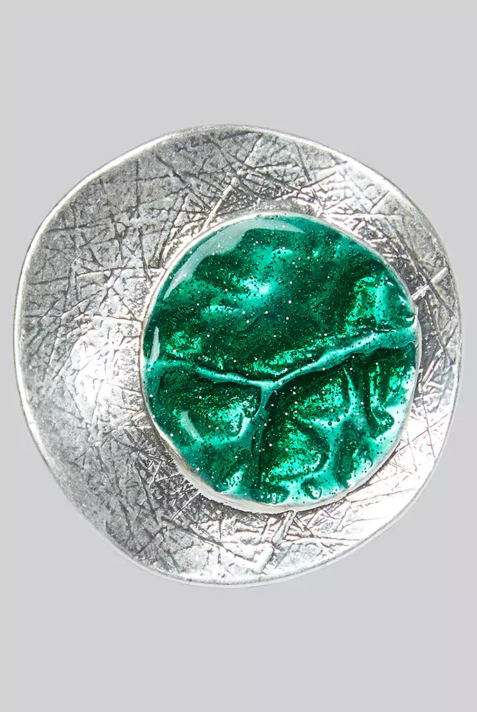 Cleo Green Enamelled Centre Silver Ring