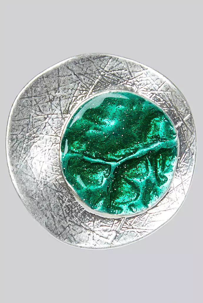 Cleo Green Enamelled Centre Silver Ring - Styled