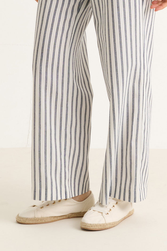 Tilde Ticking Stripe Straight Cut Trouser - White & Navy - Detail 2