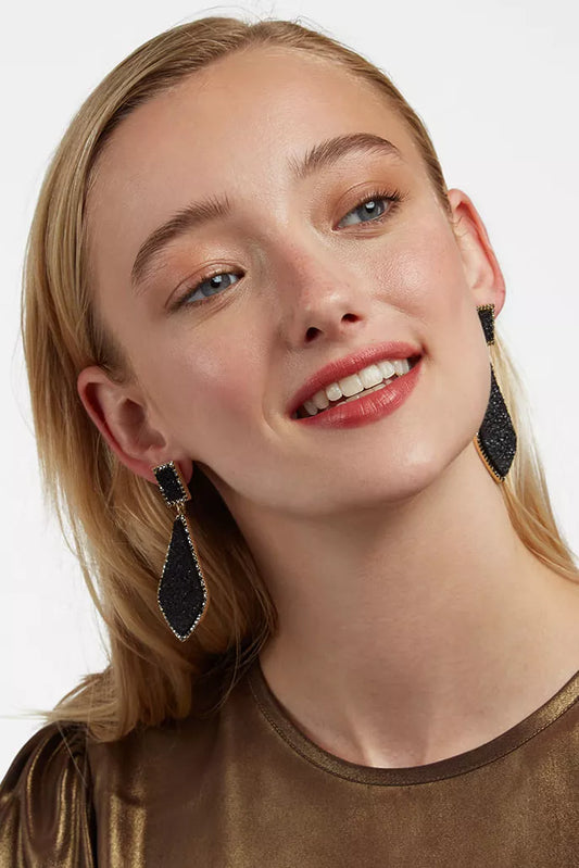 Louche Naomi Long Pear Shape Drop Earrings in Black
