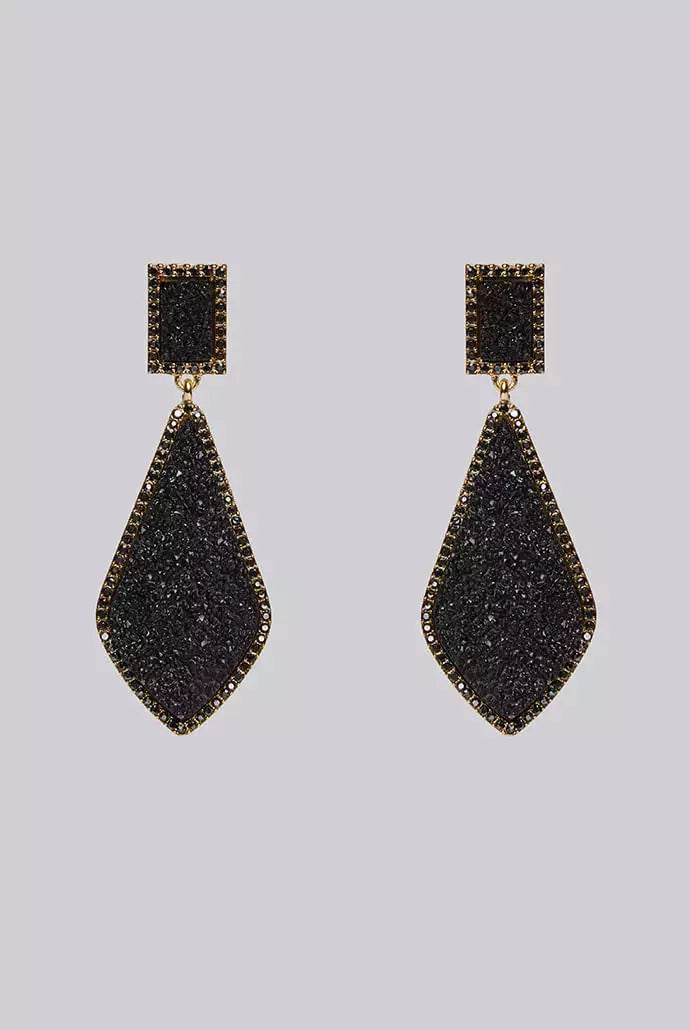 Louche Naomi Long Pear Shape Drop Earrings in Black