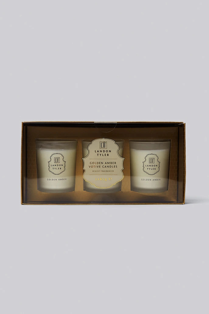 Set of 3 Golden Amber Candles - Styled