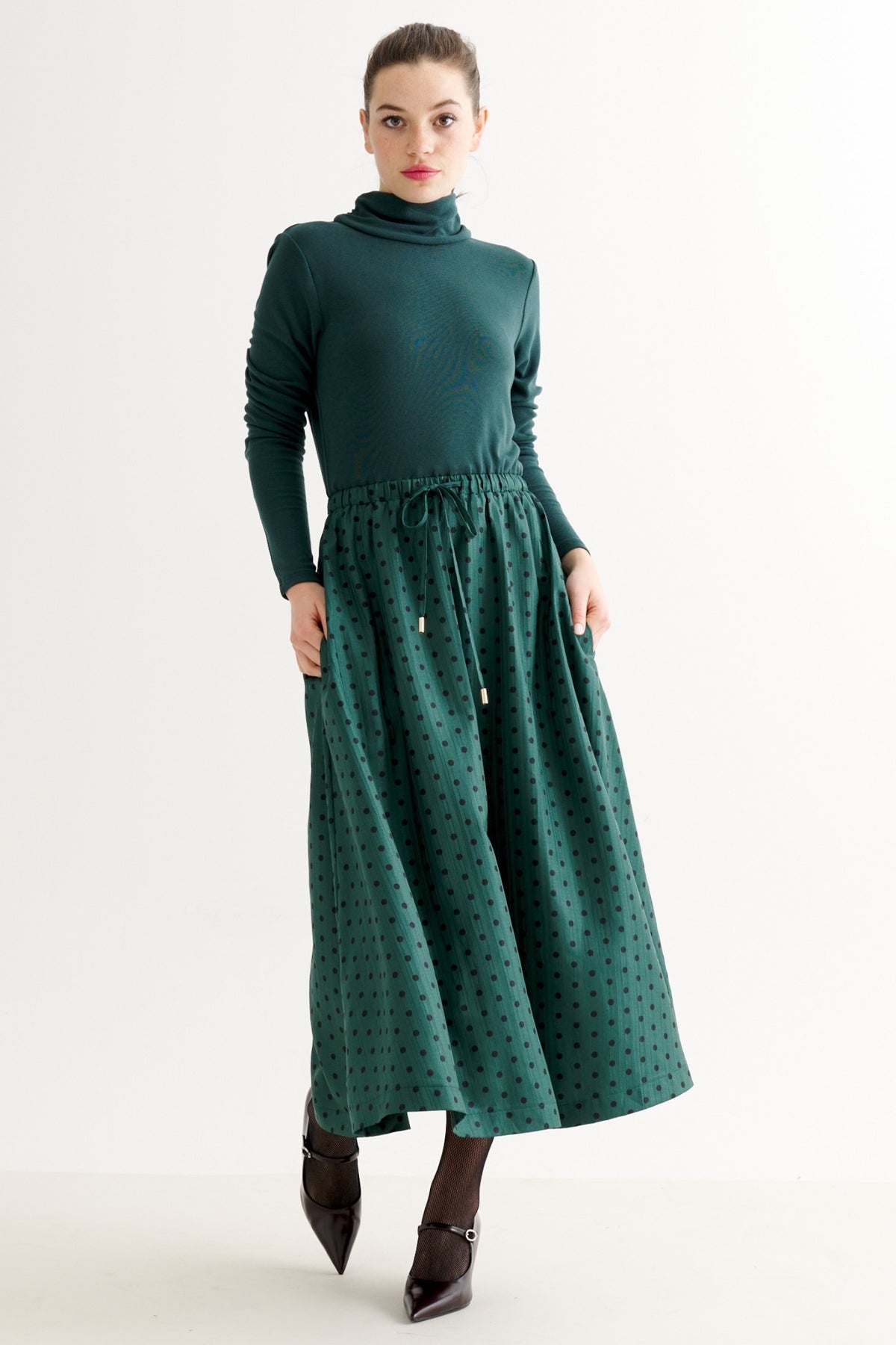 Lyra Spot Dress - Forest Green