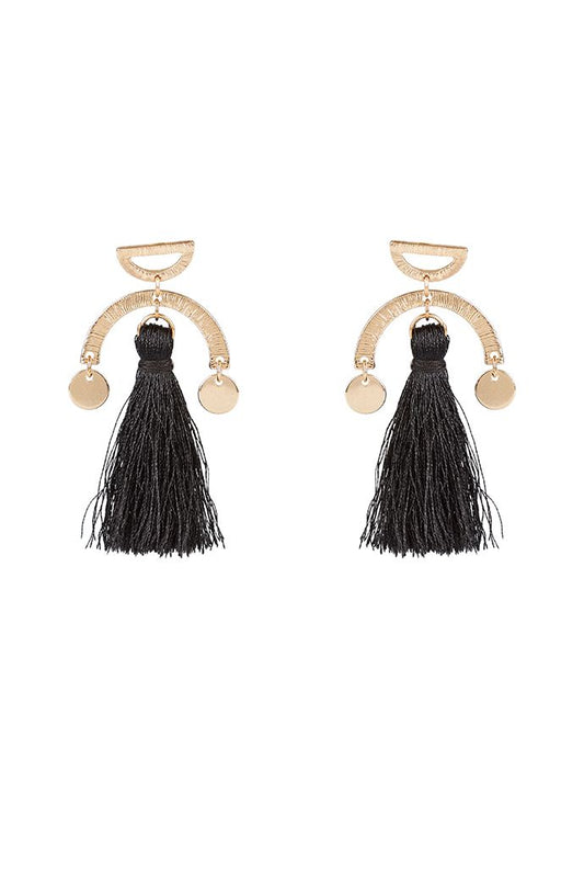 Millie Black Tassel And Brushed Gold Drop Earrings