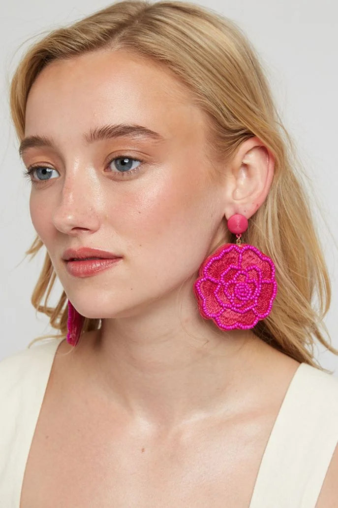 Aquila Flower Beaded Earrings in Pink