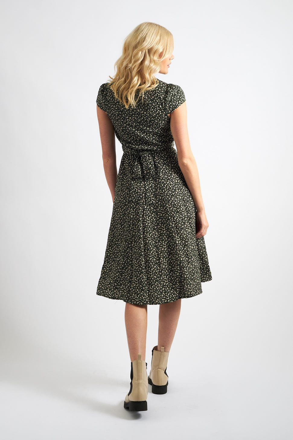 Cathleen Midi Floral Tea Dress Dark Green