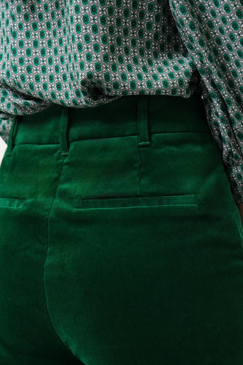 Tim Baby Cord Straight Cut Trousers - Dark Green