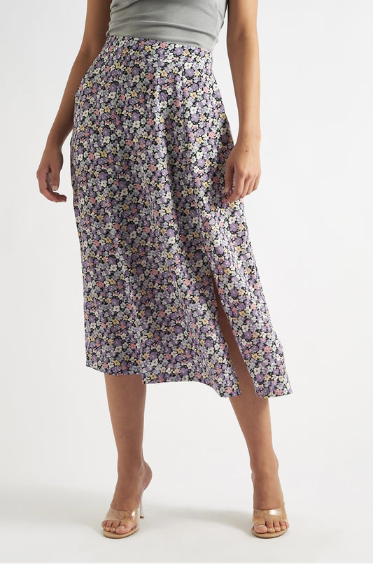 Chandler Pansy Print Midi Skirt Lilac