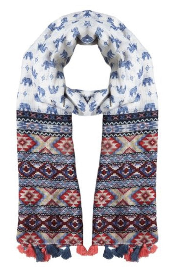 Hondo Elephant Print Tassel Scarf