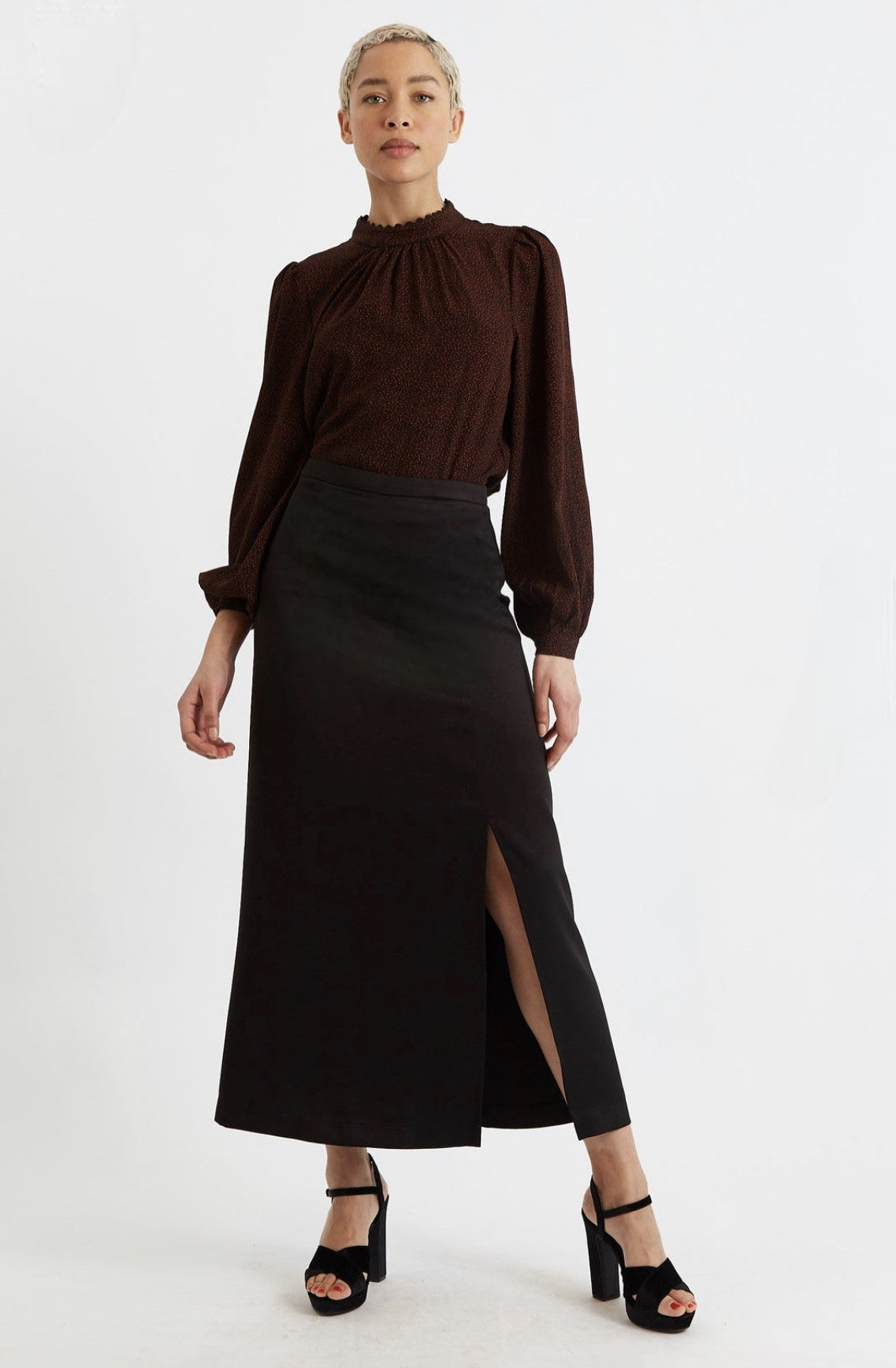 Blanche Sustainable Satin Back Crepe Maxi Skirt - Black