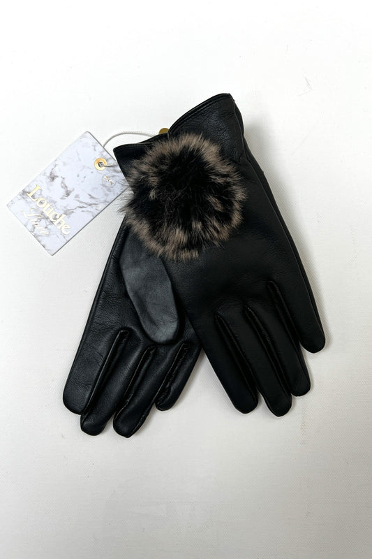 Dashlyn Grey Faux Fur Bobble Leather Gloves