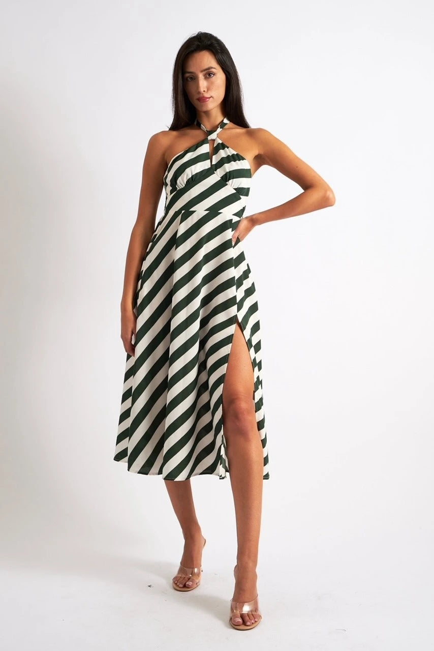 diagonal line dress Geri Lines Print Halter Midi Size up if you Variant:Ivory/Pearl size 14 SCH005466_R_M Family Christmas Matching Mother