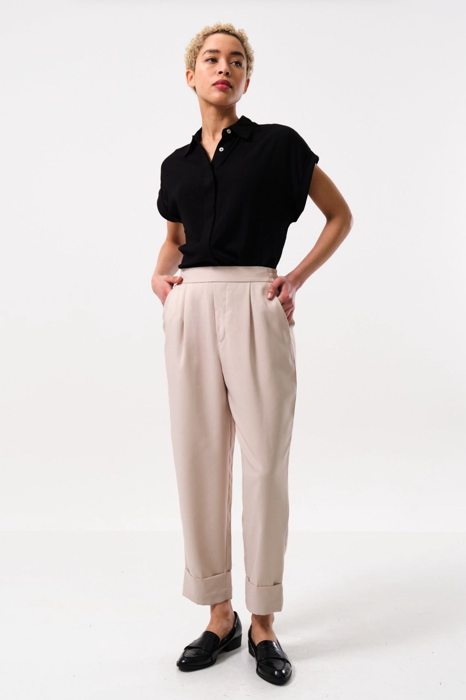 Bayeux Sustainable Satin Back Crepe Trouser - Camel - Detail 1
