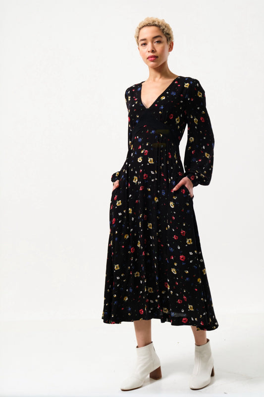 Melany Pick A Mix Print Long Sleeve V-Neck Midi Dress