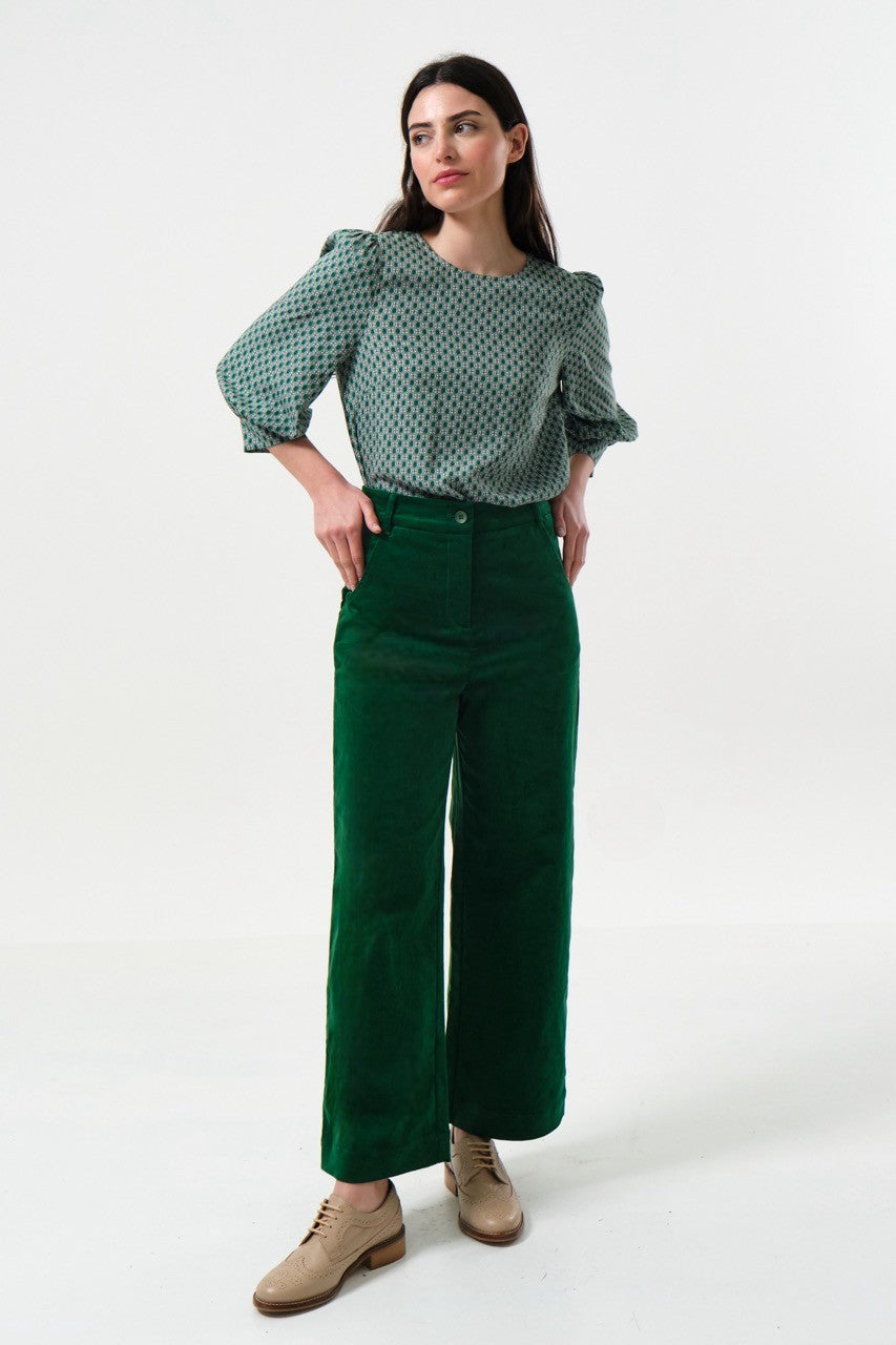 Tim Baby Cord Straight Cut Trousers - Dark Green