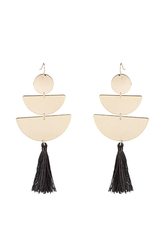 Varine Triple Drop Geo Black Tassel Earrings