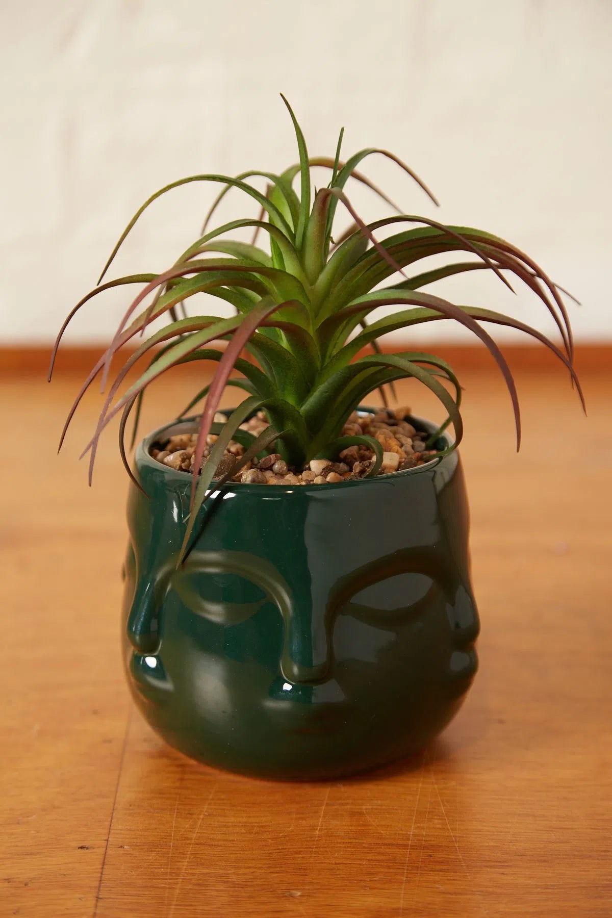 Large Faux Succulent In A Ceramic Face Planter Teal