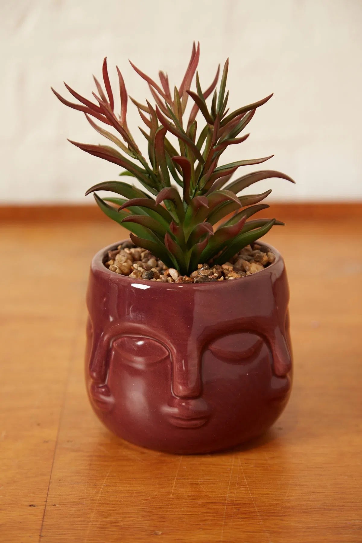 Large Faux Succulent In A Ceramic Face Planter Berry