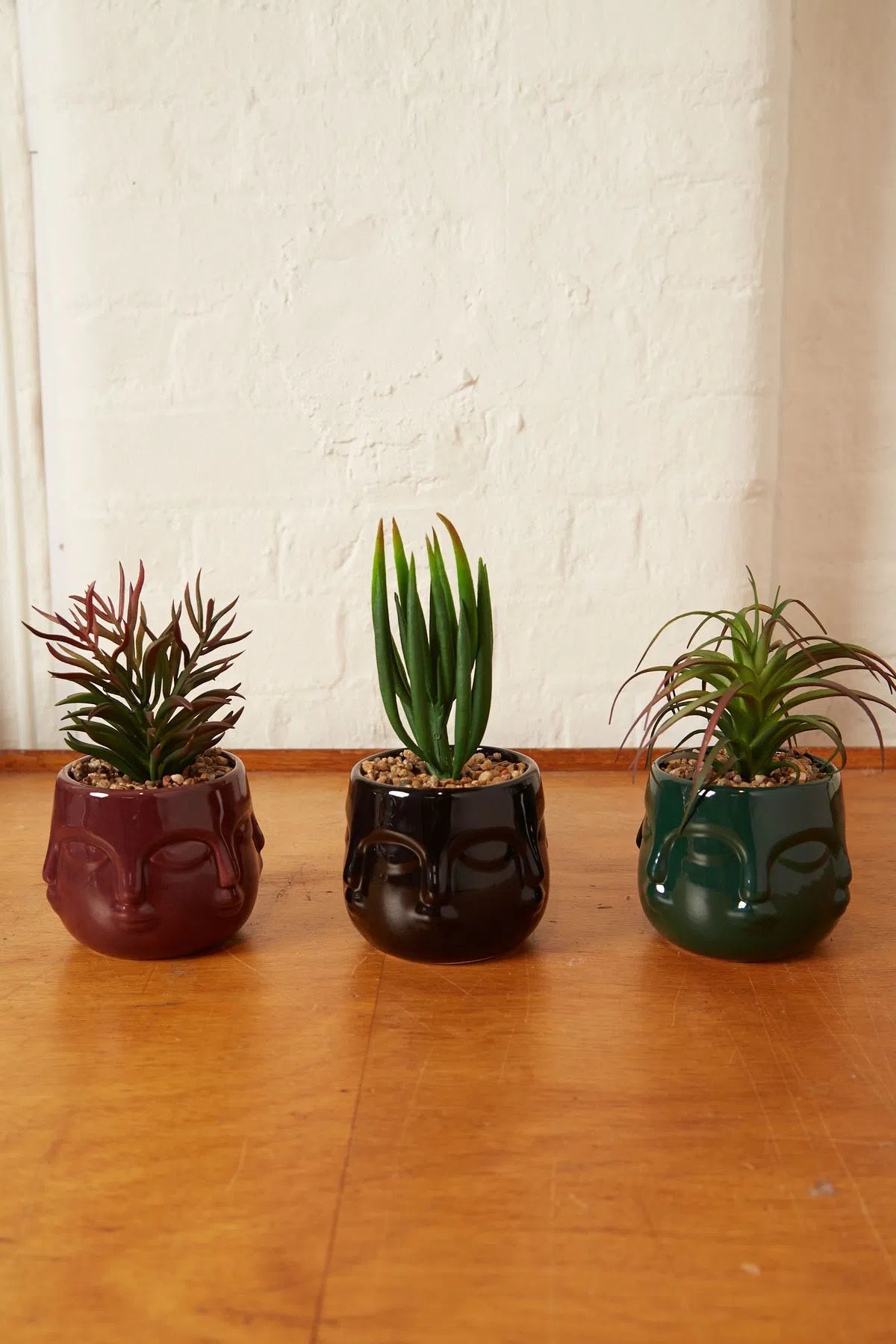 Large Faux Succulent In A Ceramic Face Planter Teal - Back