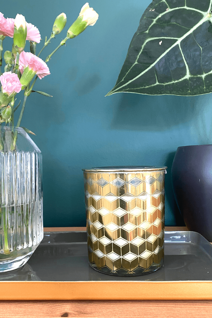 Large Gold Chevron Deco Candle