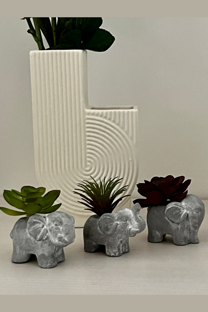 3 Faux Succulents in Elephant Pots