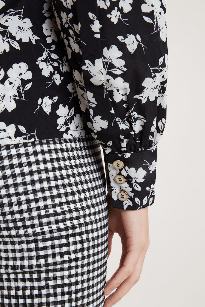 Louche Bindy Mono Sprig Print V Neck Long Sleeve Blouse - Detail 2