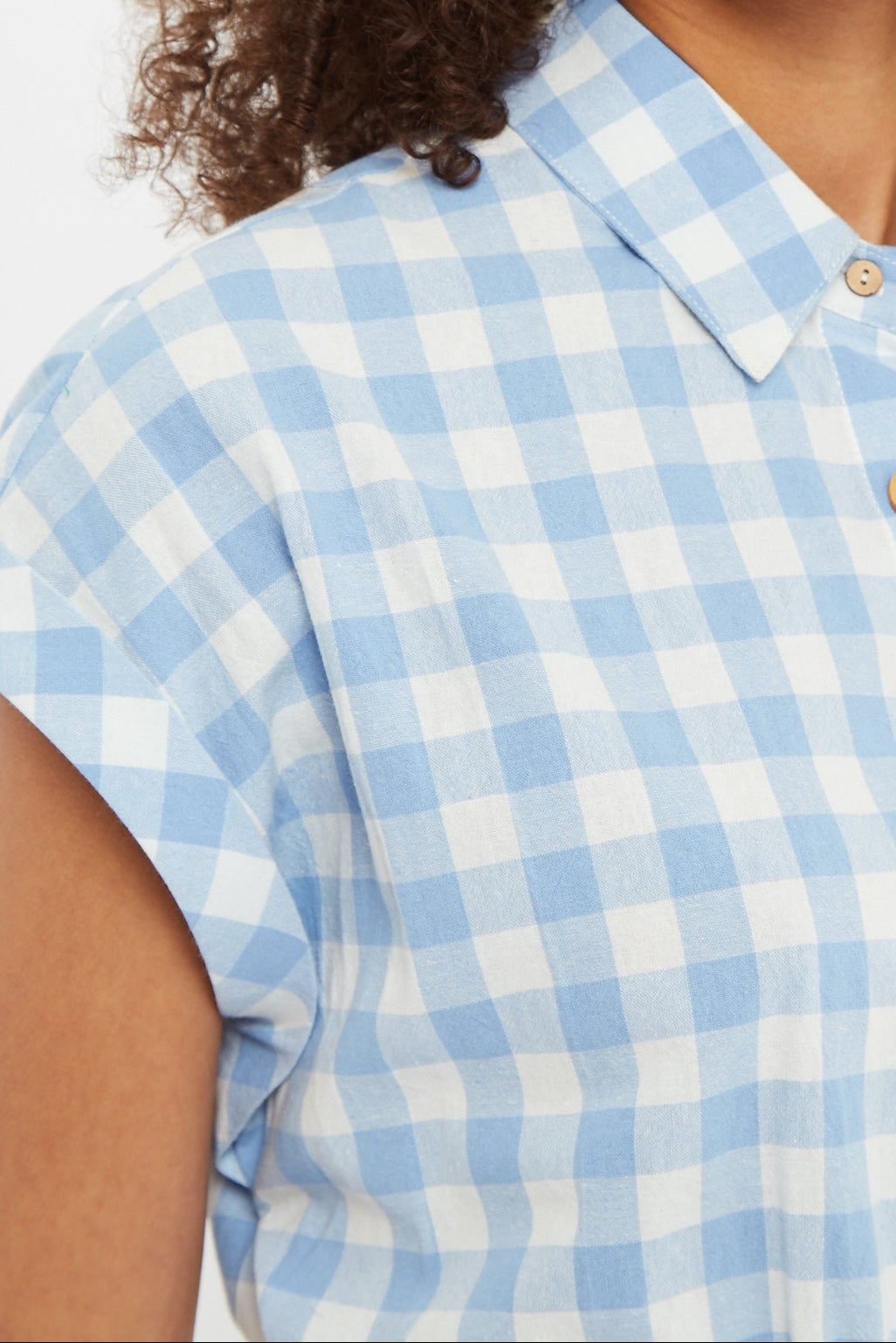 Louche Addie Picnic Check Playsuit In Blue - Detail 1