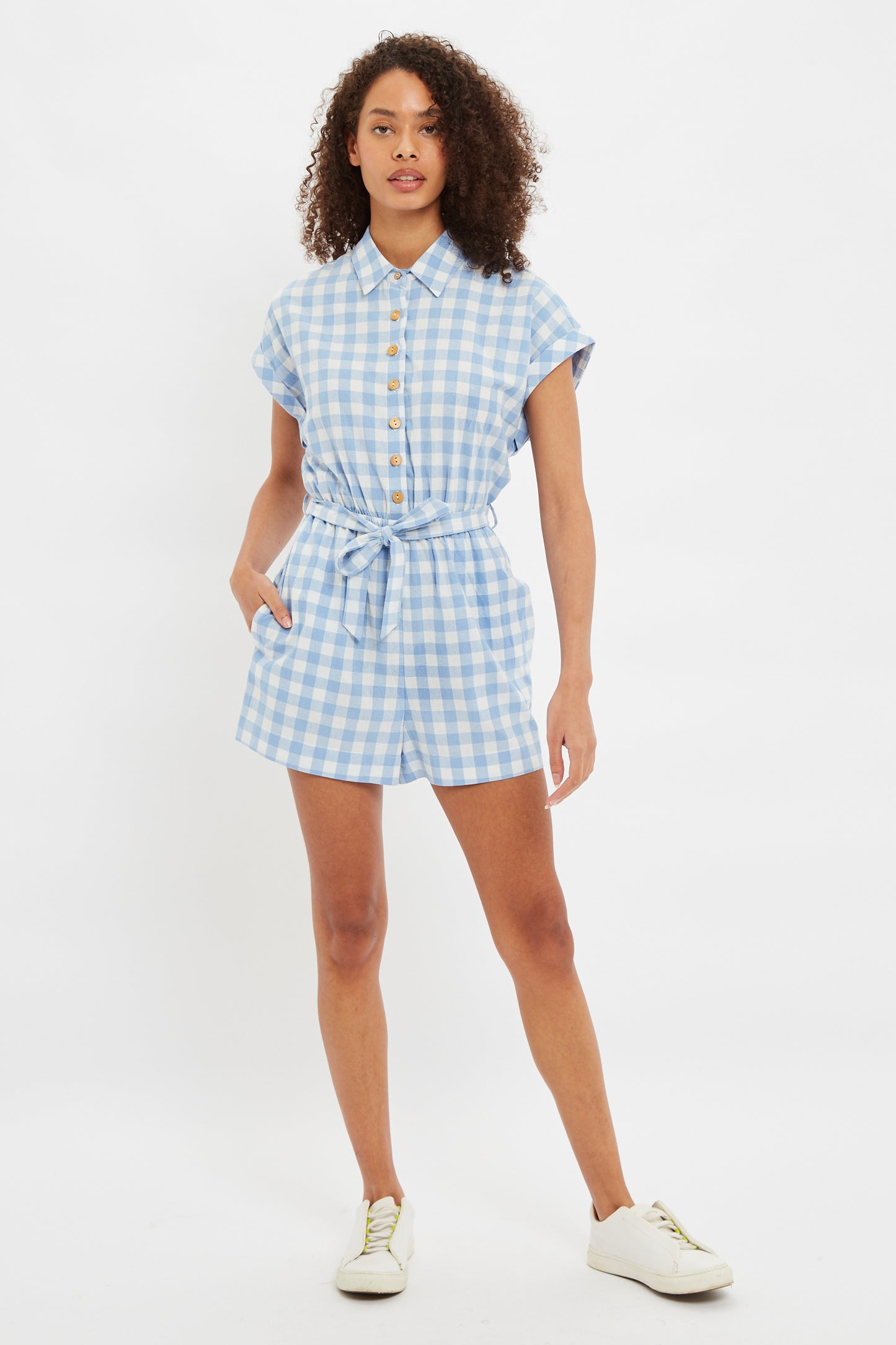 Louche Addie Picnic Check Playsuit In Blue