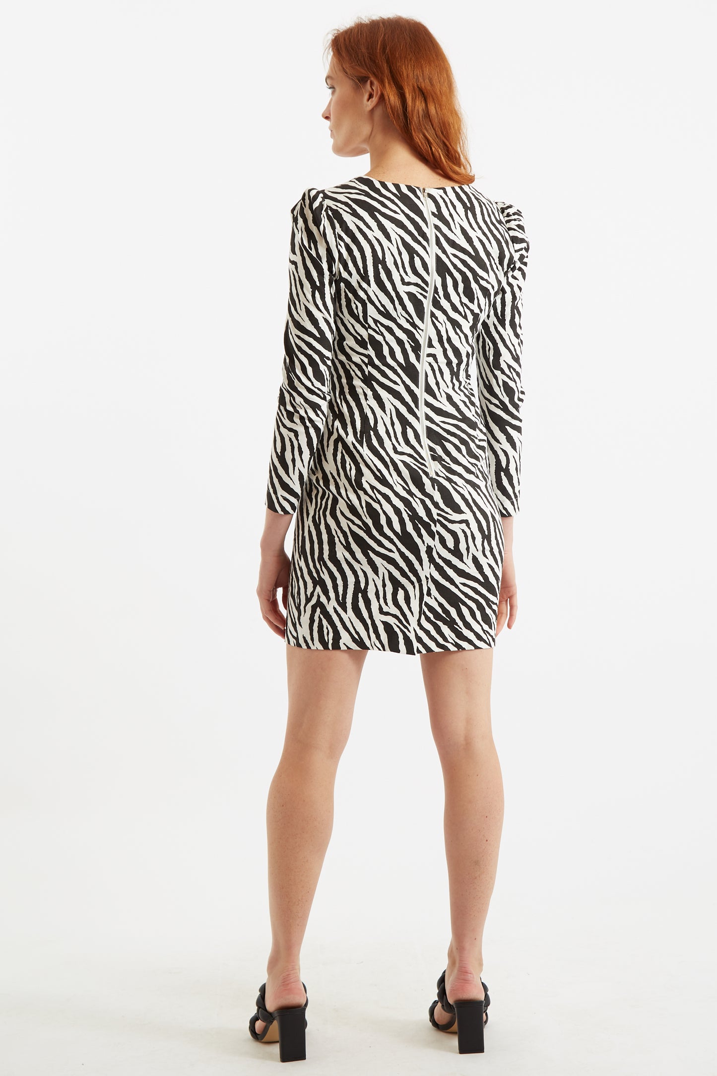 Louche Anala Zebra Print Square Neck Long Sleeve Mini Dress
