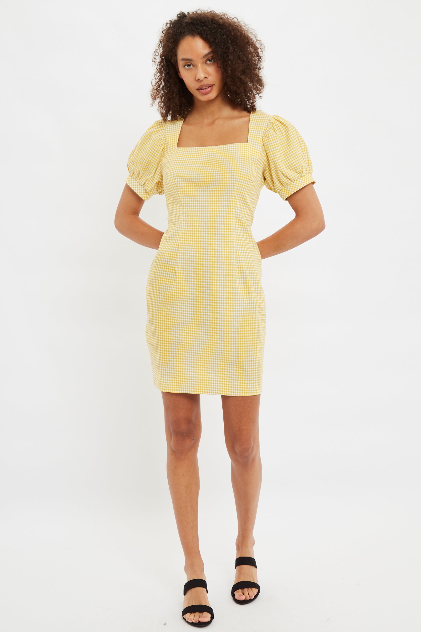 Louche Anouk Summer Gingham Body Con Mini Dress In Yellow