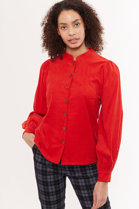 Louche Aviv Baby Cord Long Sleeve Blouse Red