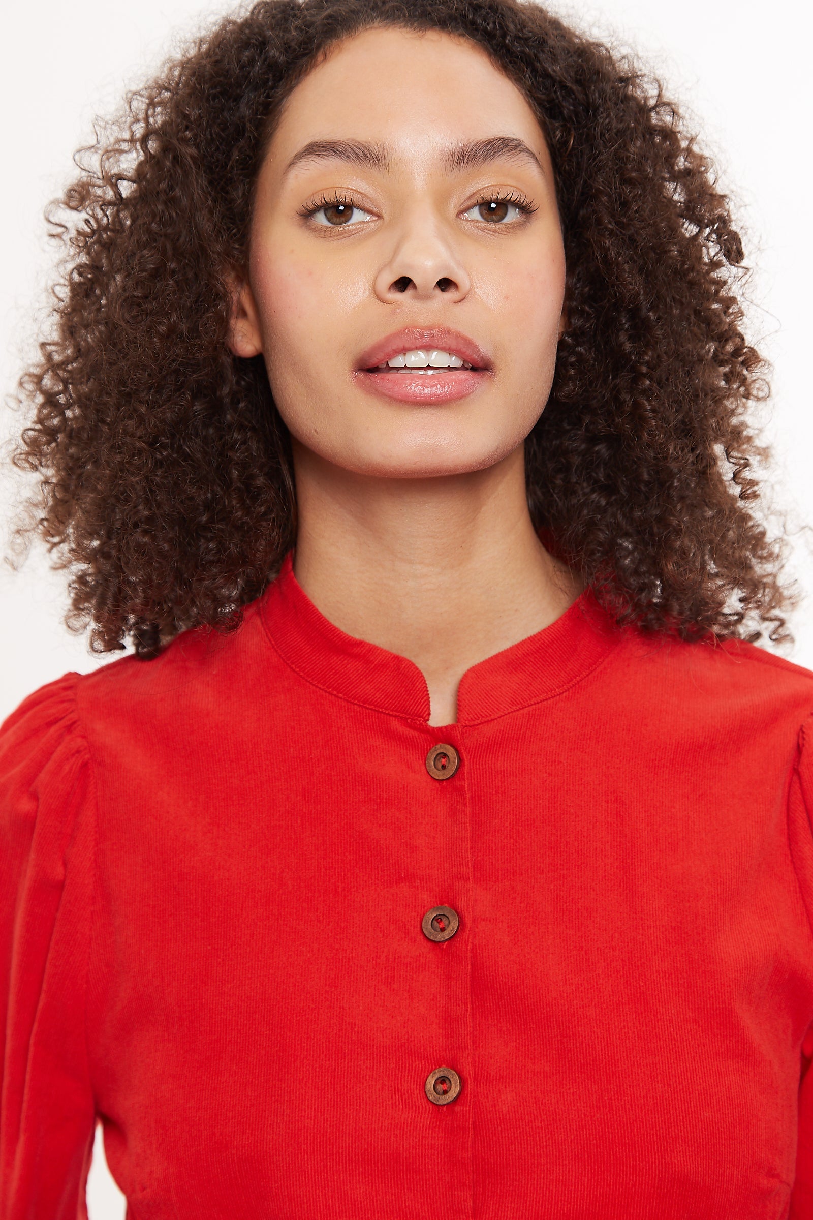 Louche Aviv Baby Cord Long Sleeve Blouse Red - Detail 1