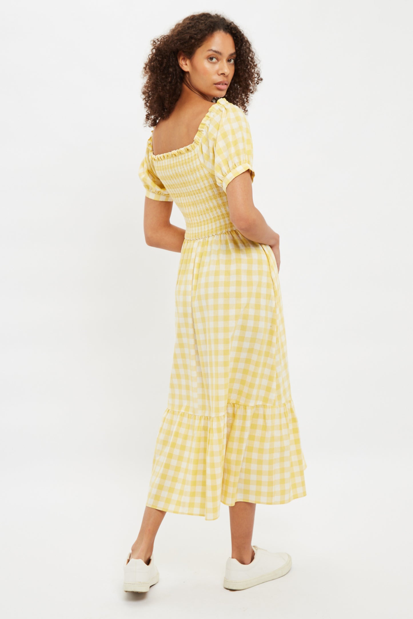 Louche Babette Picnic Check Shirred Bodice Midi Dress