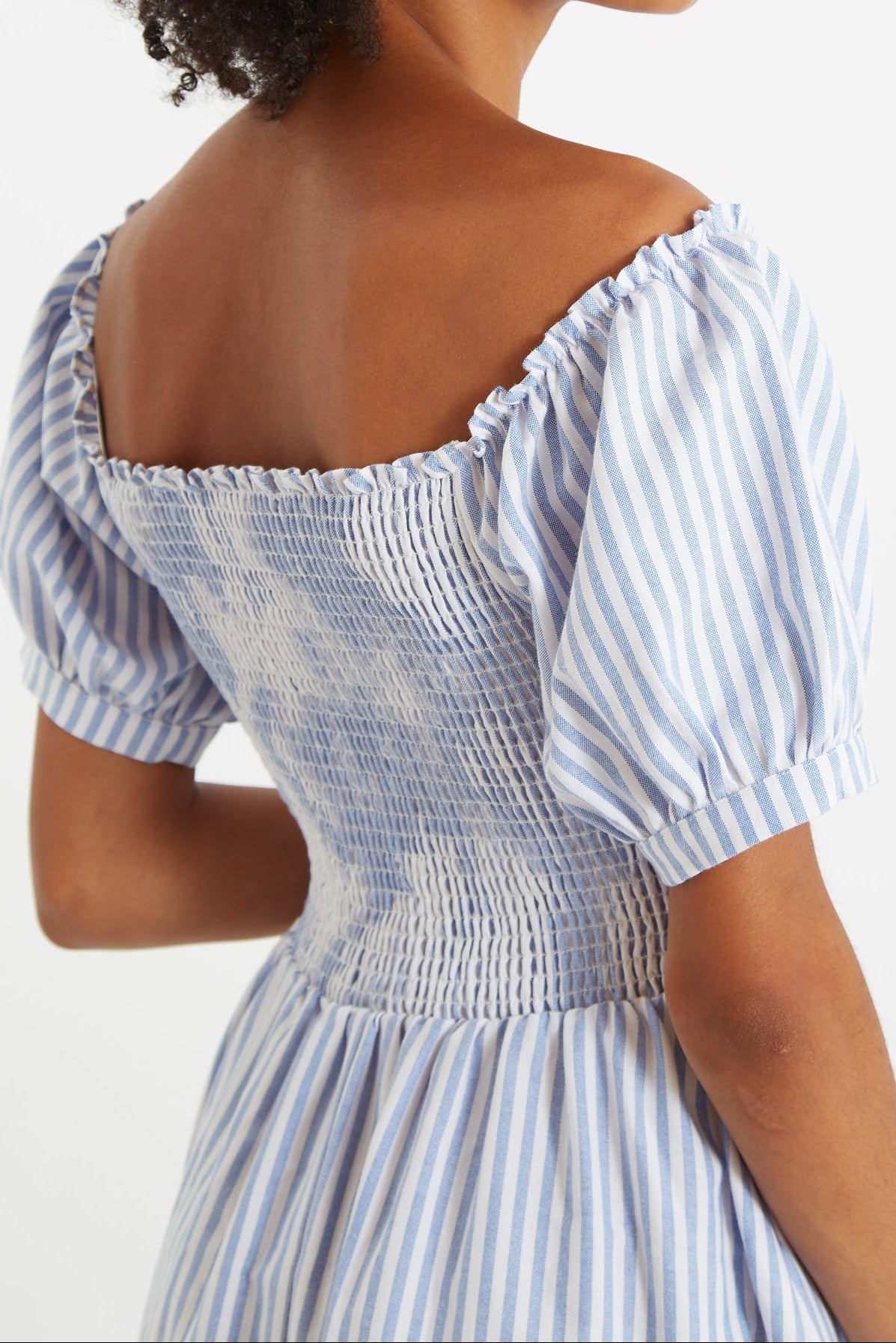 Babette Sail Stripe Shirred Bodice Midi Dress Blue - Detail 4