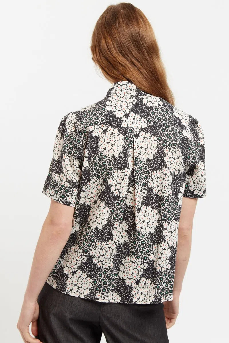 Barclay Flower Patch Print Short Sleeve Blouse in Black & White