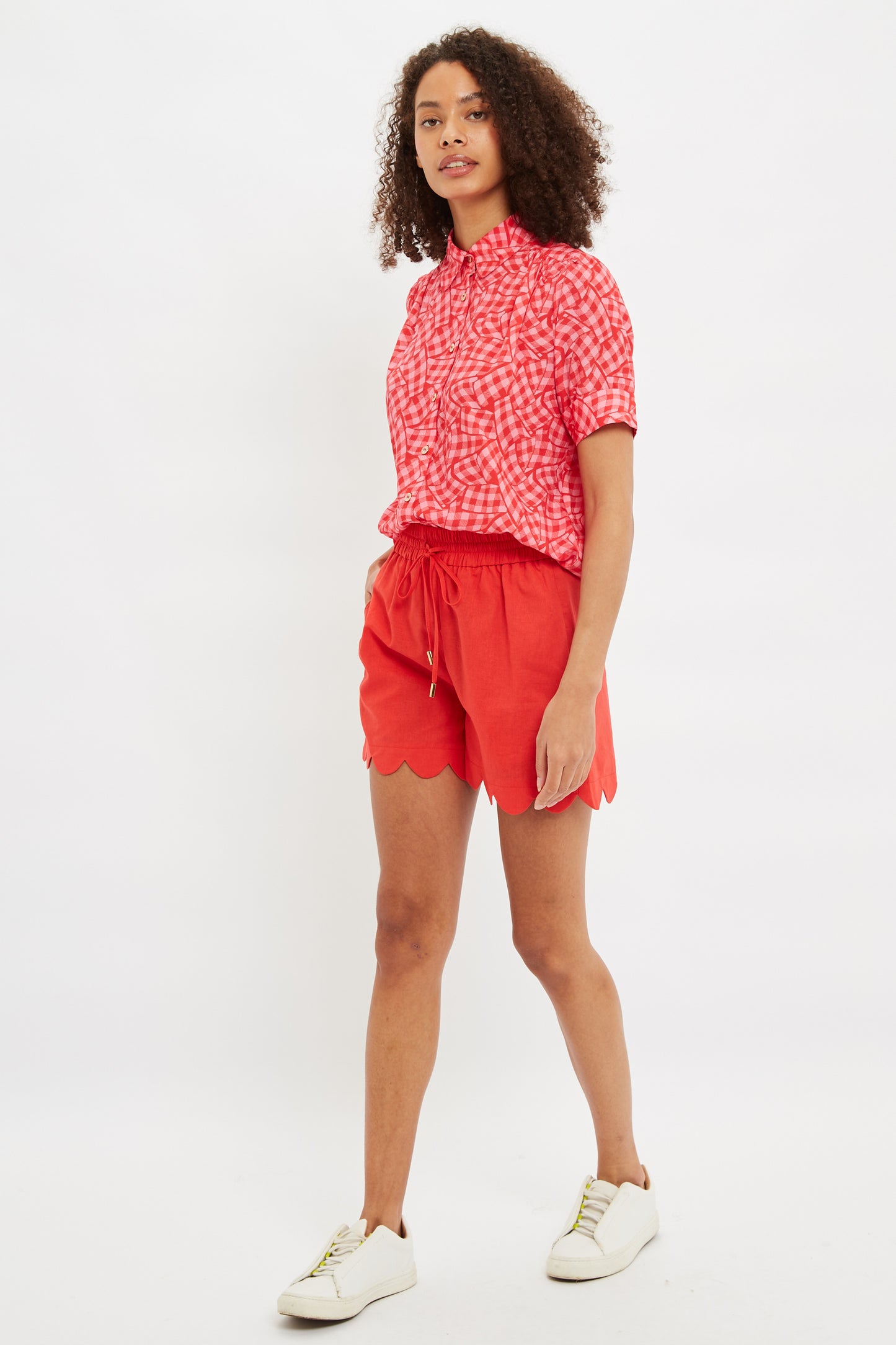 Louche Barclay Gingham Twist Print Short Sleeve Blouse