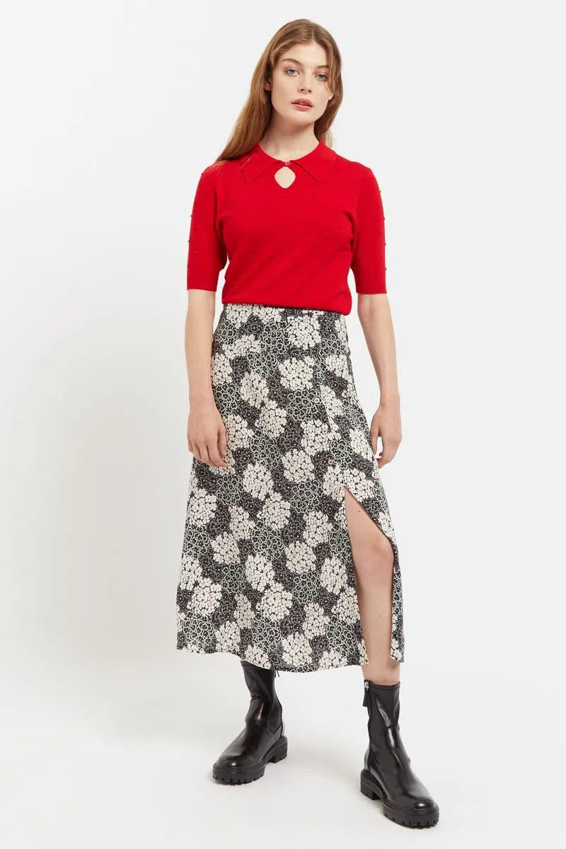 Louche Barney Flower Patch Print Midi Skirt in Black & White - Detail 2