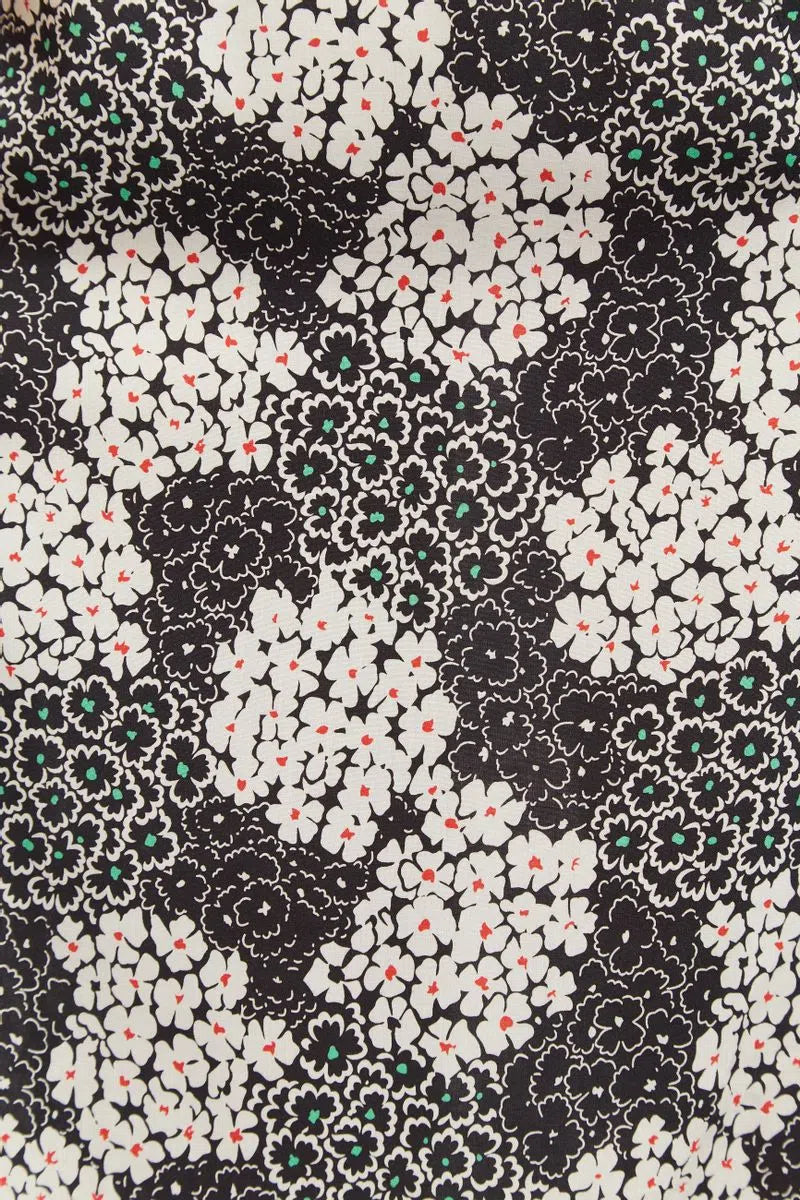 Louche Barney Flower Patch Print Midi Skirt in Black & White - Styled