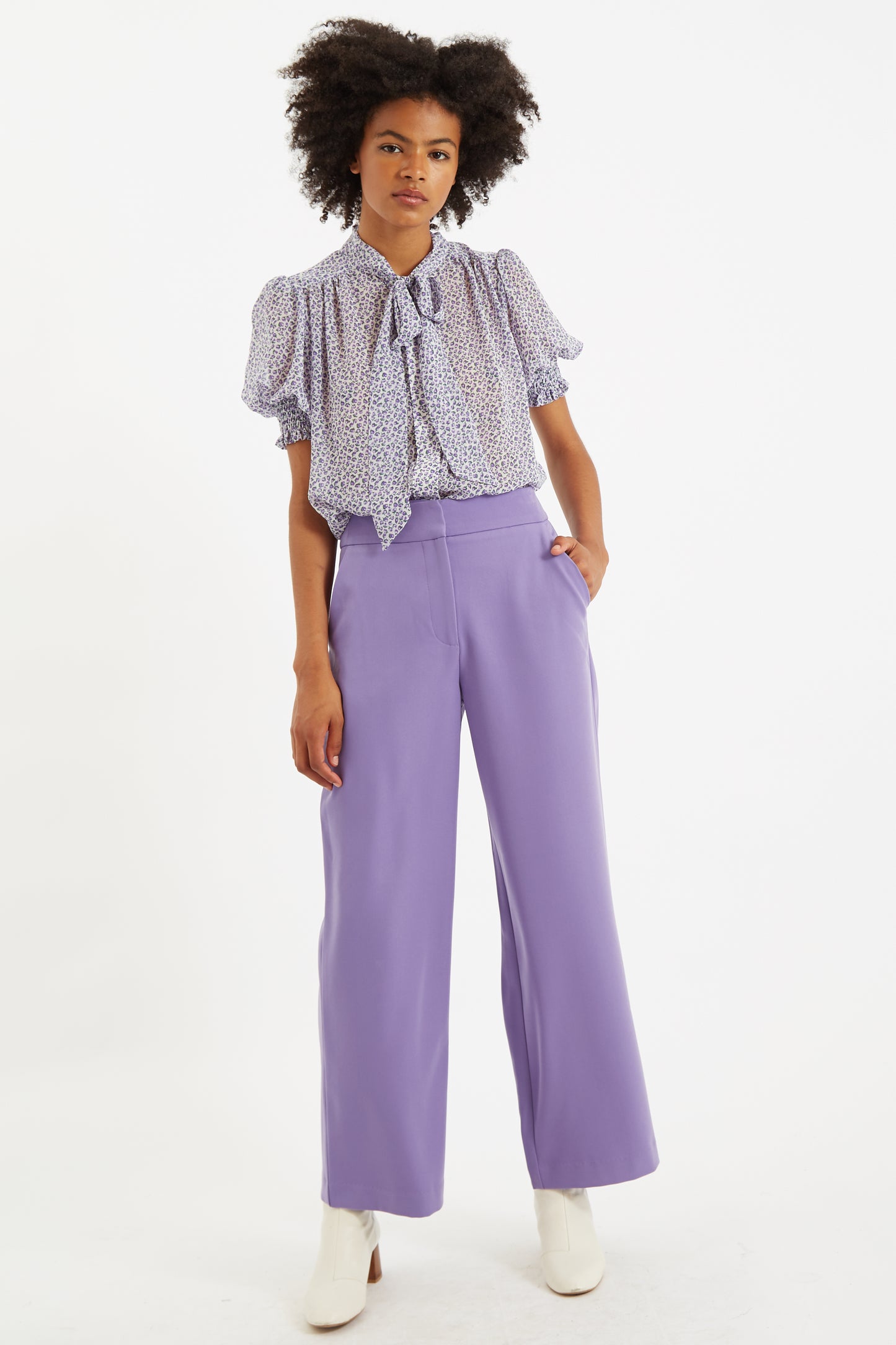 Belia Rosetta Tie Neck Short Sleeve Blouse