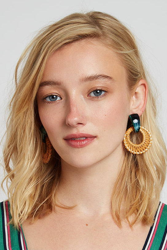Bethany Raffia Hoop Stud Earring - Front