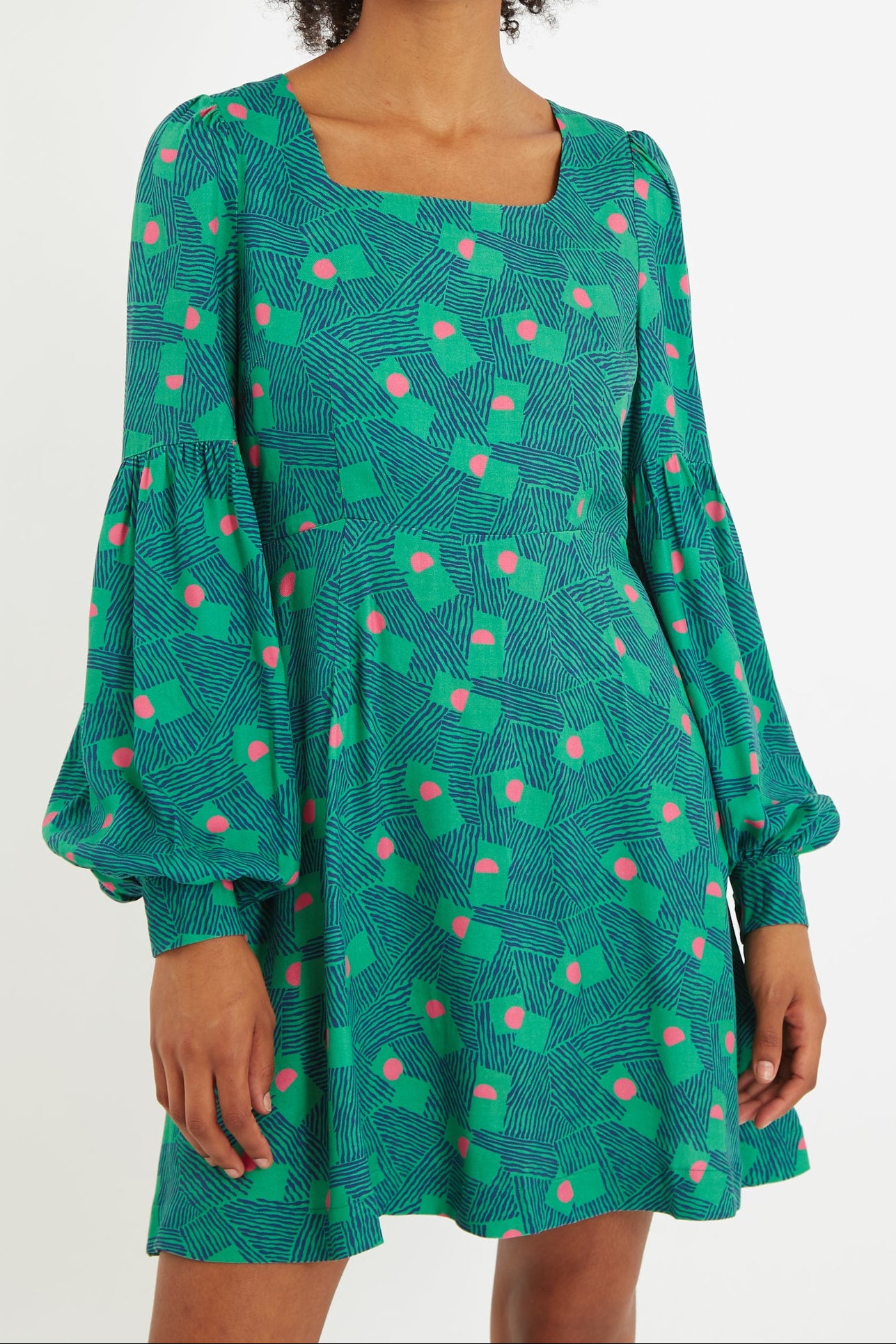 Bindy Bauhaus Abstract Print Square Neck Long Sleeve Dresses