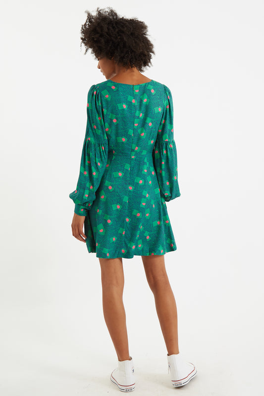 Bindy Bauhaus Abstract Print Square Neck Long Sleeve Dresses